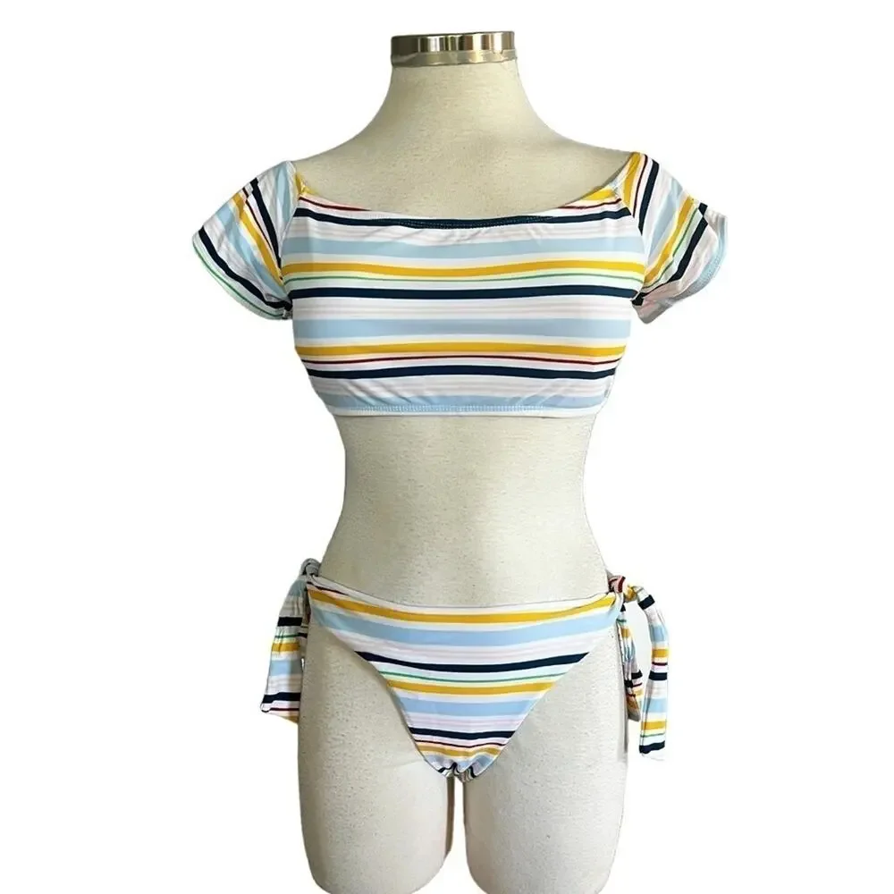 Cabana Del Sol Swimsuit Stripe Bikini Size L NWOT